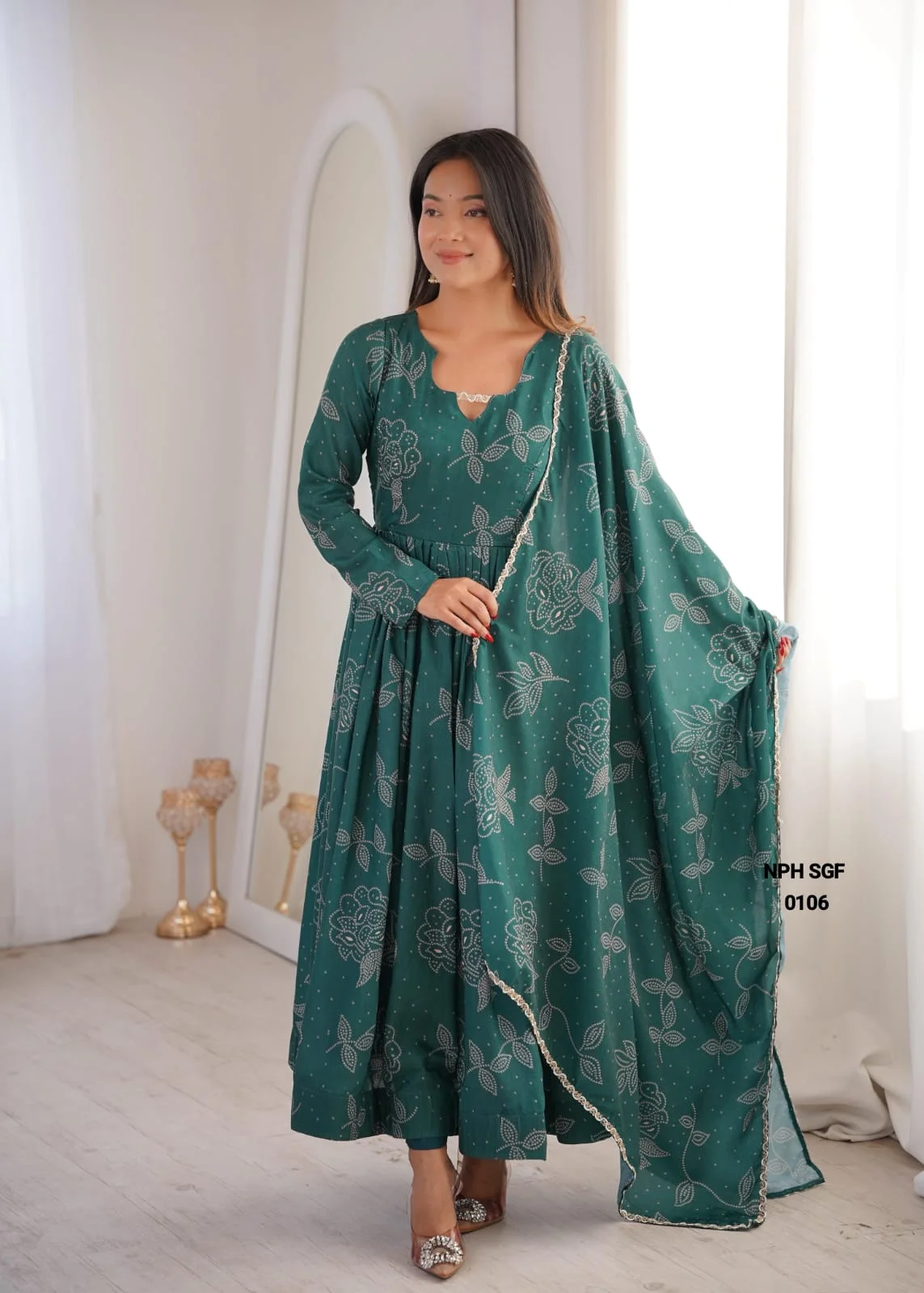 Women's Printed Maslin Gown Set with Pant & Dupatta